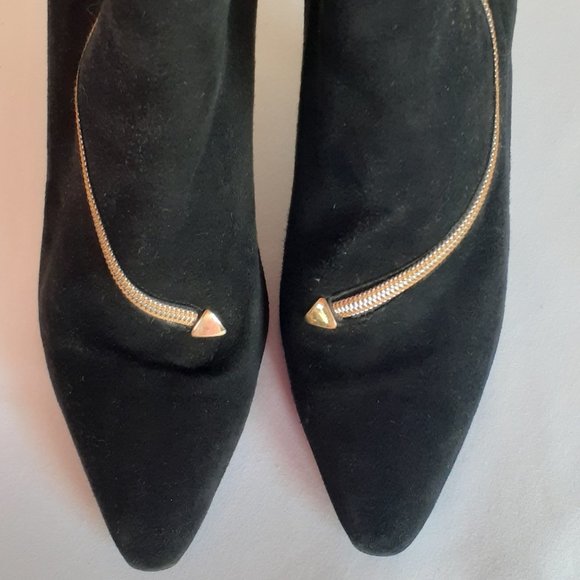 St. John Black Ankle Boots with Gold Accent - Picture 2 of 15